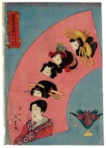 Utagawa Kunisada II - Actor Onoe Kikugorô IV as Agemaki, Oshichi, Gonpachi, and Osome