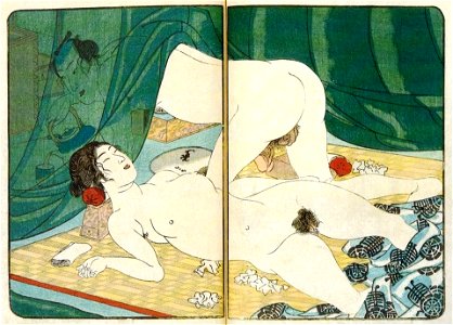 Utagawa Kuniyoshi - Couple under a mosquito-net after love-making ca. 1855