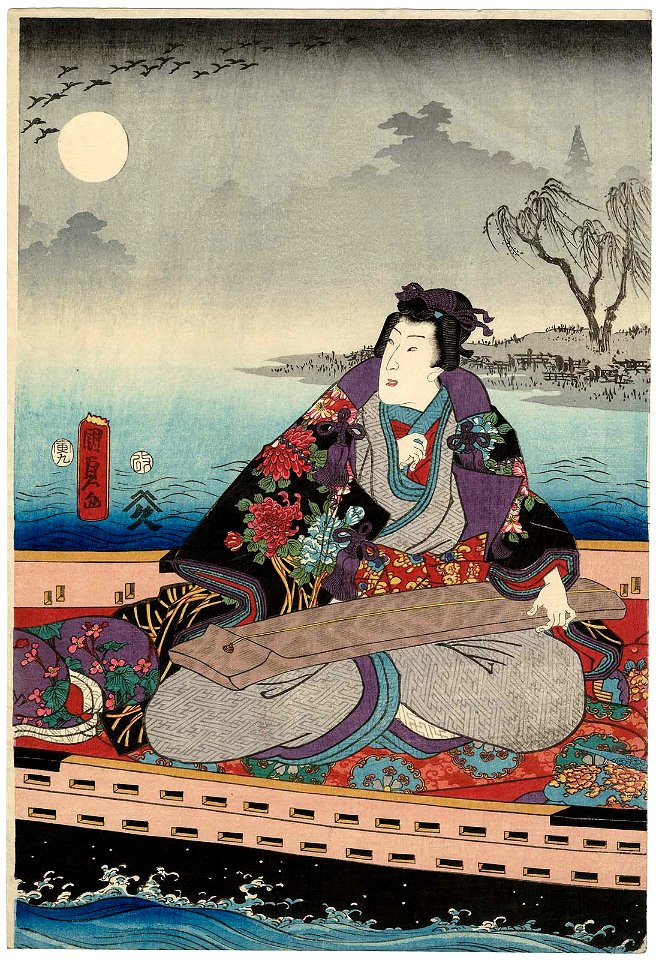 Utagawa Kunisada II - Lavender Scenery at Dawn - Enjoying a Boat Ride on a Spring Night