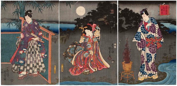 Utagawa Kunisada II - Autumn Moon at Ishiyama Temple