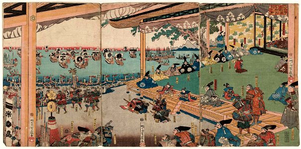 Utagawa Yoshifuji - The Fleet of Ashikaga Takauji Sets Out for War