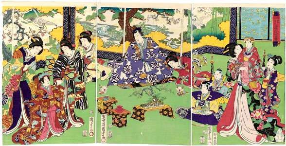 Utagawa Kunisada II - Felicitations to Genji on the Occasion of the Shichigosan Celebration