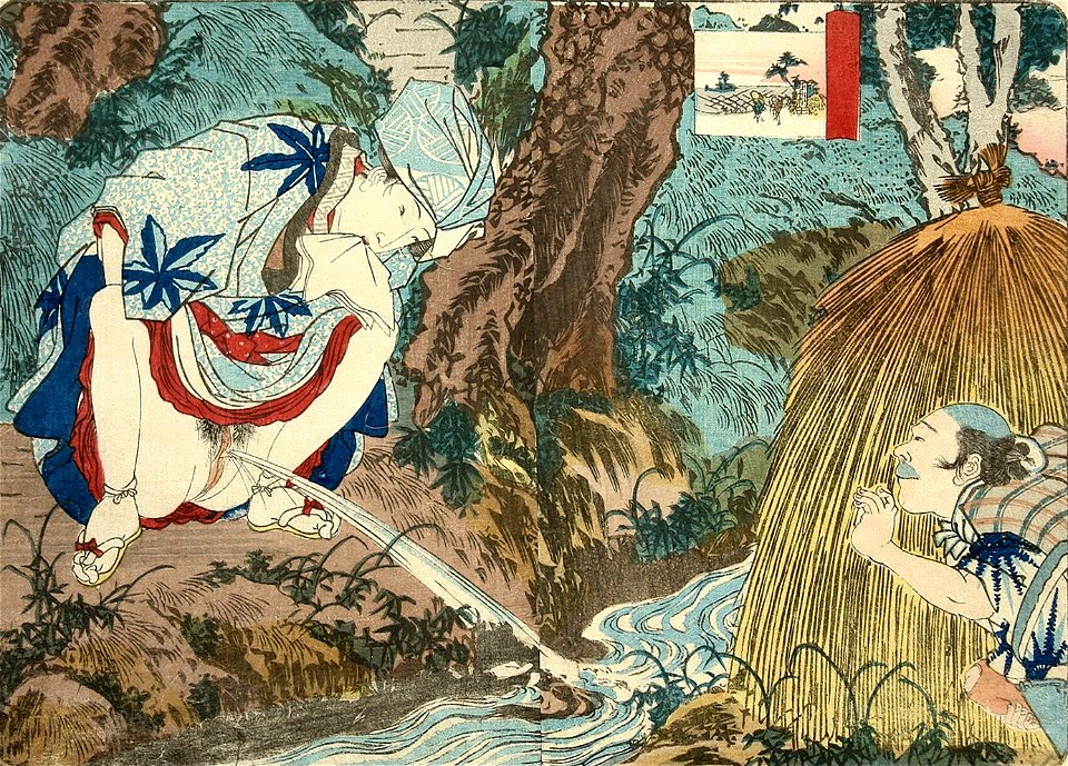 Utagawa Kuniyoshi - Peeing Woman Near River ca. 1835