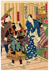 Utagawa Kunisada II - Dressing Room of the Top Star - Actors Bandô Hikosaburô V and Nakayama Genjûrô II
