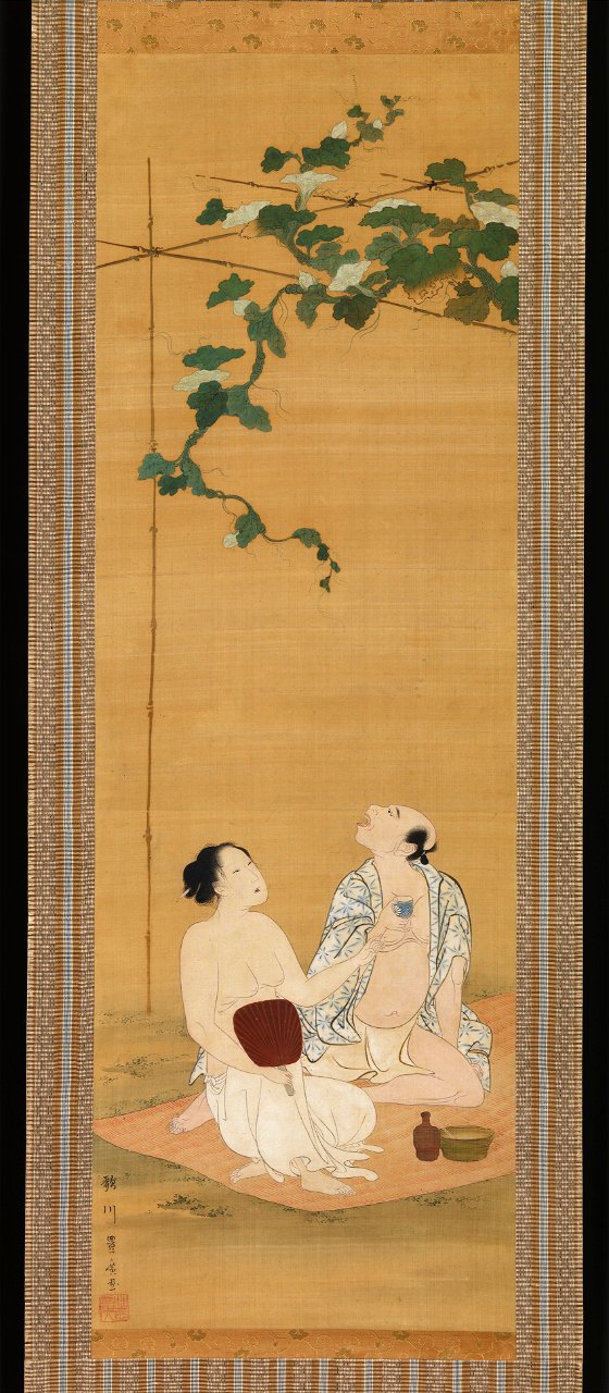 Utagawa Toyohiro - Enjoying the Evening Cool under a Gourd Trellis - 1975.268.129 - Metropolitan Museum of Art