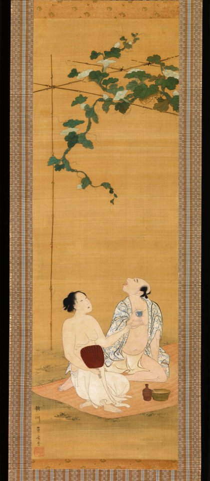 Utagawa Toyohiro - Enjoying the Evening Cool under a Gourd Trellis - 1975.268.129 - Metropolitan Museum of Art
