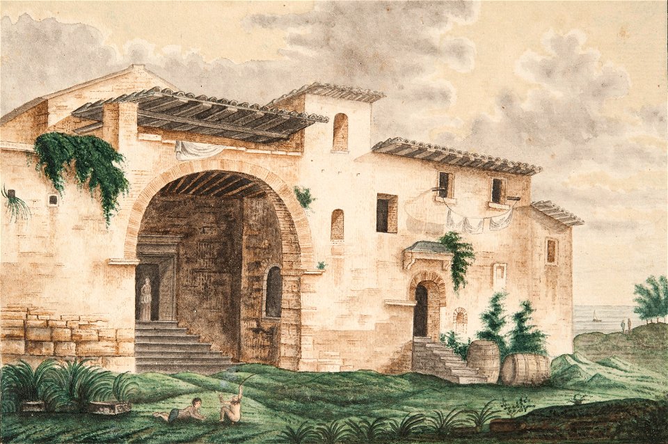Utsikt från Marino, Italien, med Lago Albano i bakgrunden - Sjöhistoriska museet - SB 16542
