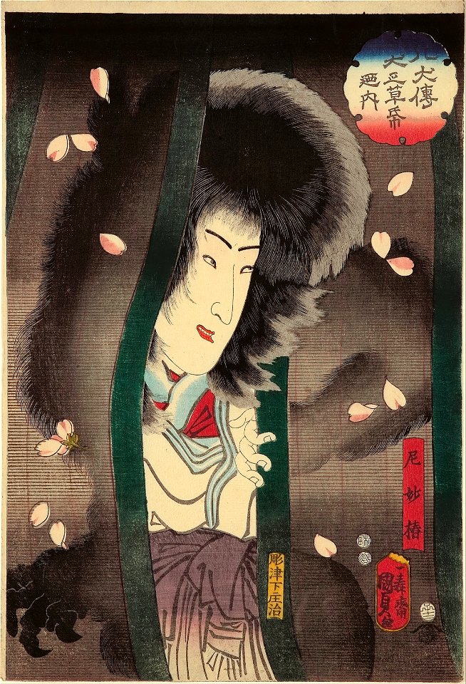 Utagawa KUNISADA Ii - The nun cat (Ama Myochin) (the actor Segawa Kikunojo V), XII, 1852 - from the series 'From the dog s... - Google Art Project