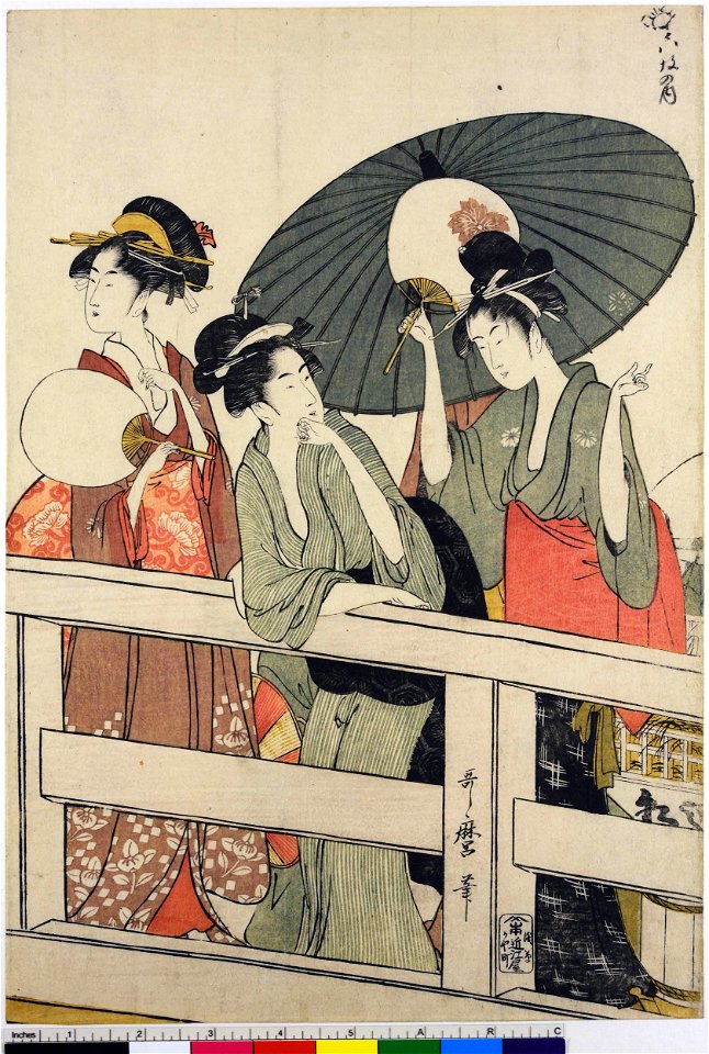 Utamaro (1795–96) On top and beneath Ryōgoku Bridge (top right, BM)