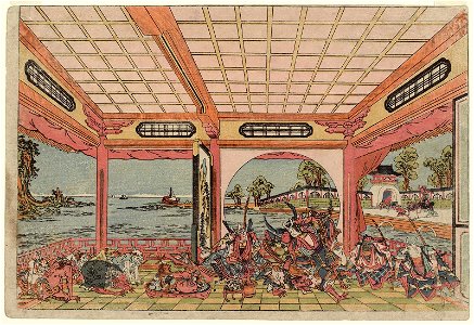 Utagawa Toyoharu (18th century) Momotarō no oni-taiji