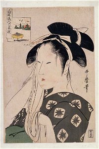 Utamaro (c. 1795–96) Kōmei bijin rokkasen - Asahiya goke (TNM, cropped)