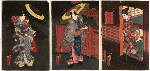 Utagawa Kunisada II - Night Rain at Karasaki