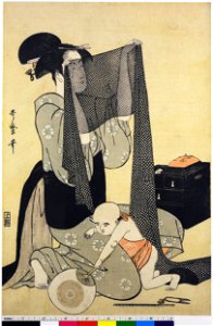 Utamaro (c. 1794–95) Hari-shigoto (left of 3, BM)