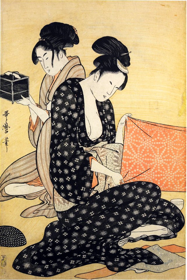 Utamaro (c. 1794–95) Hari-shigoto (centre of 3, BM, cropped)