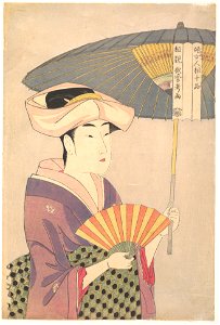 Utamaro (c. 1792–93) Sensu o Mochi Higasa o Sasu Onna (Met). Free illustration for personal and commercial use.