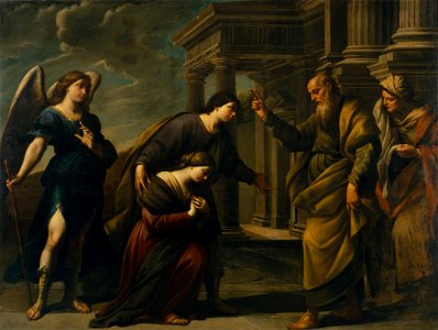 Andrea Vaccaro - Raguel's Blessing of her Daughter Sarah before Leaving Ecbatana with Tobias - Google Art Project. Free illustration for personal and commercial use.