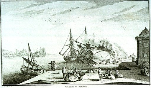 Vaisseau de guerre abattu en carène au milieu du XVIIIème siècle