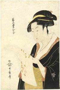Utamaro (1792–96) Tomimoto Toyohisa reading a letter (Rijksmuseum, cropped)