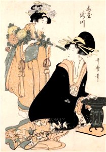 Utamaro - The Courtesan Takikawa of the Ogiya Brothel Accompanied by her Kamuro, 1801