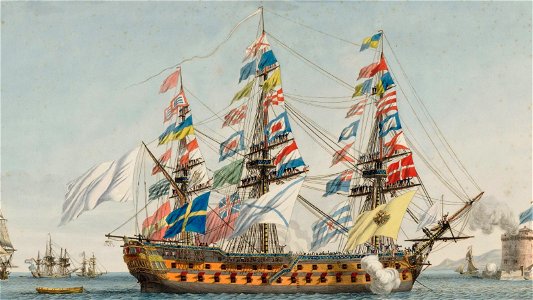 Vaisseau de guerre français de 80 canons pavoisé en 1814