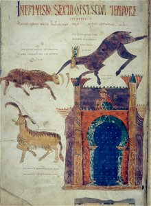 Valcavado Beatus f. 211v - Daniel's vision of goat and lamb