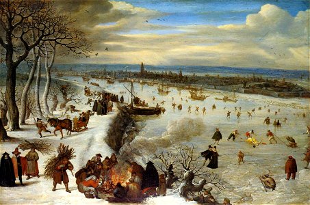 Lucas van Valkenborch - View of Antwerp with the Frozen Schelde - WGA24261