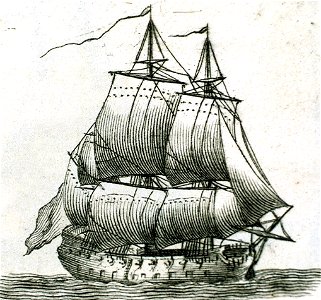 Vaisseau de guerre à deux ponts du XVIIIème siècle sous voiles