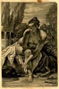 Valentin Daniel Preisler - A nude woman seated on the shore of a river, washing her feet; after Piazetta. c.1750s, 1873,0809.47