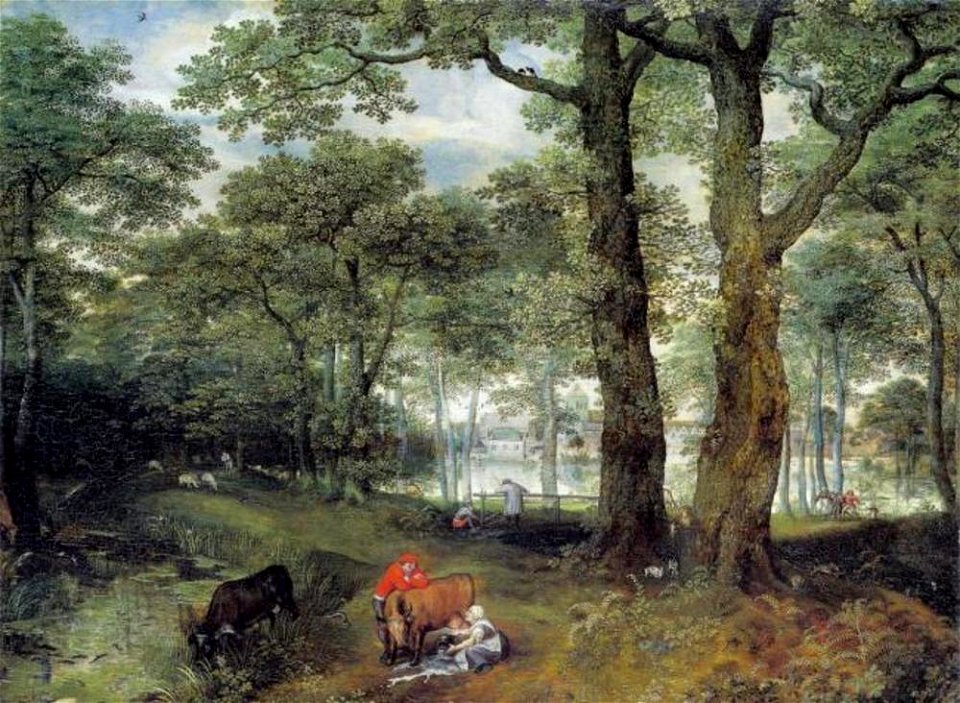 Lucas van Valckenborch - Landschap met boerin die een koe melkt - 1221 - Städel Museum