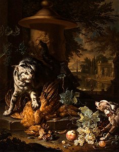 A Cat Protecting Spoils from a Dog by Dirk Valckenburg, 1717