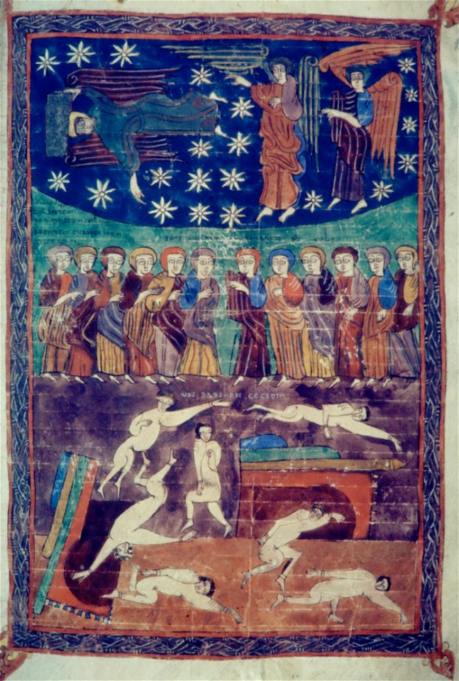 Valcavado Beatus f. 147r - Angels announcing the hour of Jugment