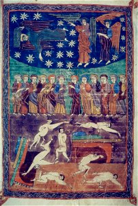 Valcavado Beatus f. 147r - Angels announcing the hour of Jugment