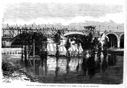 Valladolid, puente sobre el Pisuerga, colocación de la piedra clave, en El Museo Universal