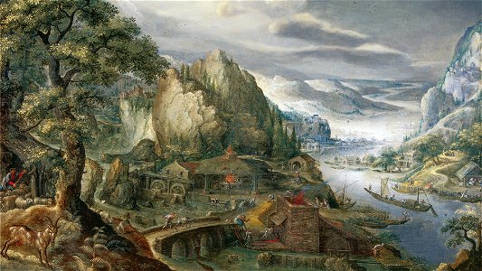 Marten van Valckenborch - A River Valley with Iron Smelter