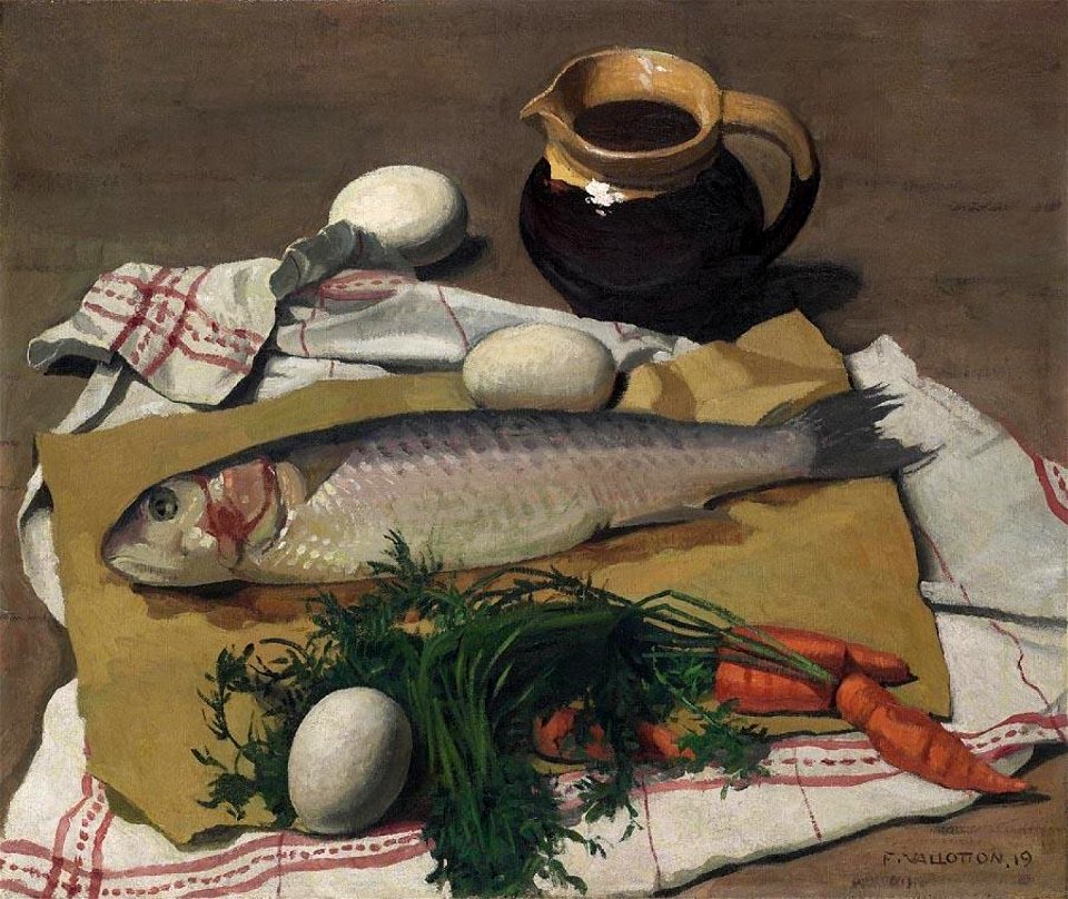 Vallotton - MULET, LÉGUMES ET OEUFS, 1919, lot.19 (cropped)