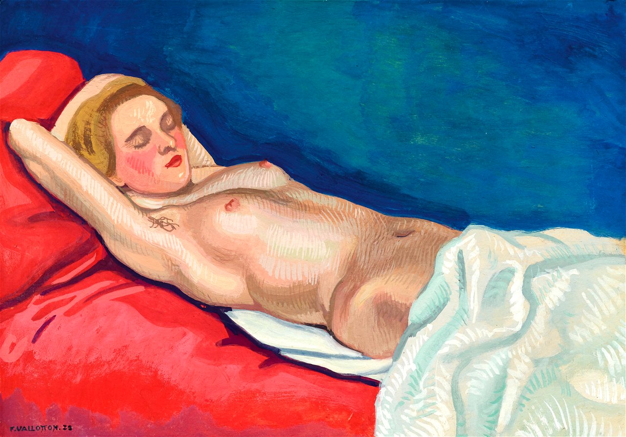 Vallotton - Femme nue couchée sur un canapé rouge, 1923, 6222636 -  Traditional visual art under Public domain license