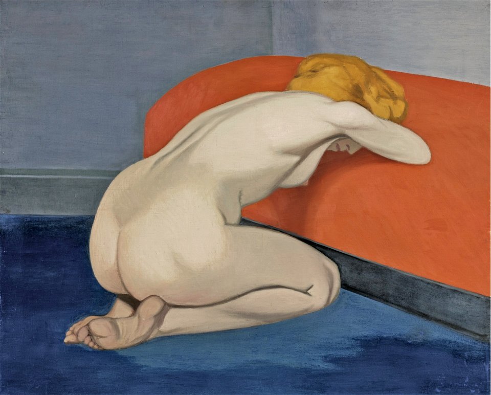 Vallotton - FEMME NUE AGENOUILLÉE DEVANT UN CANAPÉ ROUGE, 1915, lot.37 (cropped)