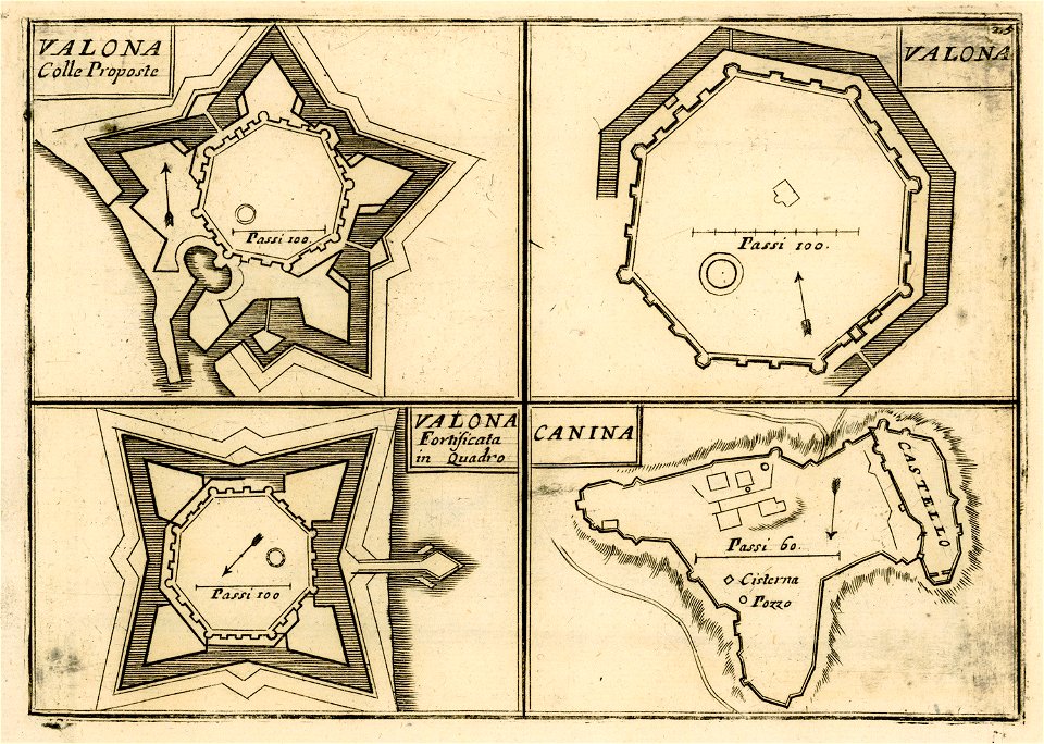 Vallona colle proposte Valona Valona fortificata in quadro Canina - Coronelli Vincenzo - 1688