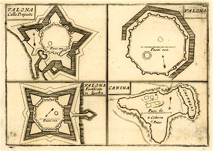 Vallona colle proposte Valona Valona fortificata in quadro Canina - Coronelli Vincenzo - 1688
