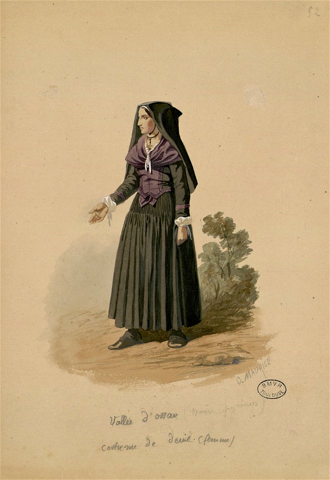 Vallée d'Ossau - Costume de deuil de femme (Basses Pyrénées) - Fonds Ancely - B315556101 A MAURICE 3 006