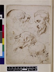 Van Dyck - 1957,1214.207.106, Verso Four male heads, including two of an old bearded man