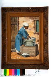 Van Emelen, Adrien Henri Vital - Negra com Cachimbo, Turbante Branco Lavando Roupa