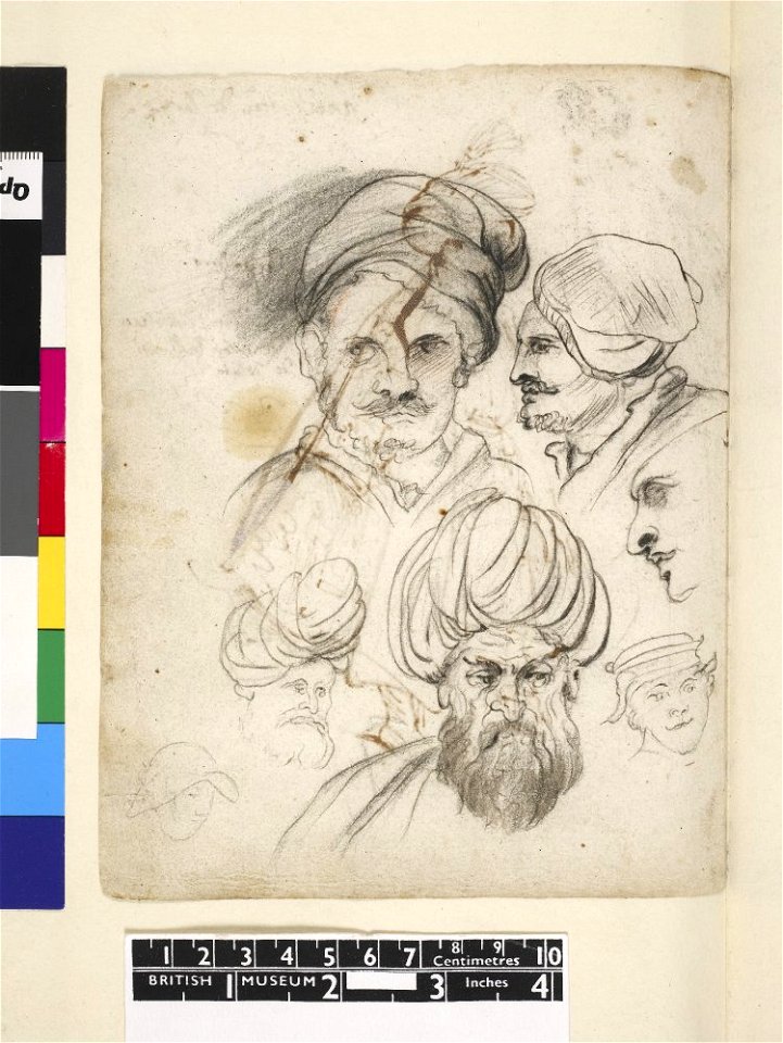 Van Dyck - 1957,1214.207.62, Verso Male heads, including a bearded figure in a turban Black chalk, with pen and brown