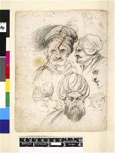 Van Dyck - 1957,1214.207.62, Verso Male heads, including a bearded figure in a turban Black chalk, with pen and brown