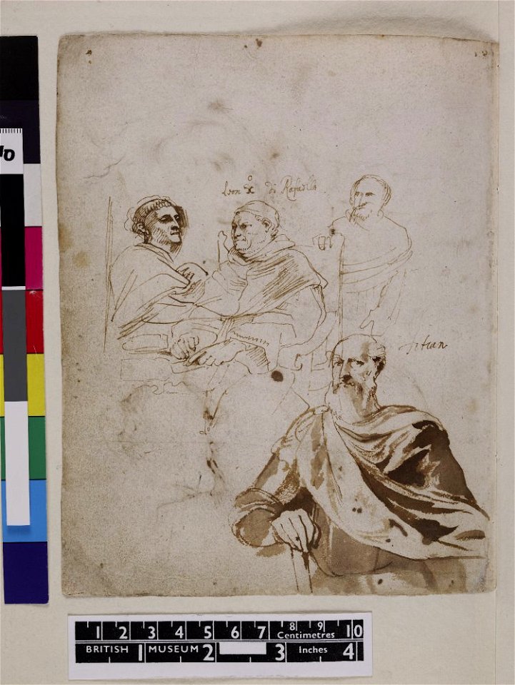 Van Dyck - 1957,1214.207.107, Verso Leo X, seated, with two male figures, after Raphael, and below an Admiral, after Titian (private collection, Milan)