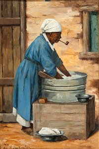 Van Emelen, Adrien Henri Vital - Negra com Cachimbo, Turbante Branco Lavando Roupa (cropped)
