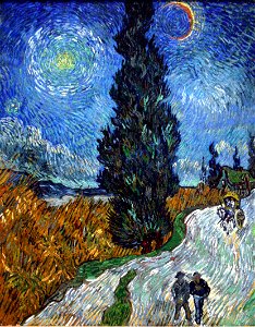 Van Gogh - Country road in Provence by night. Free illustration for personal and commercial use.