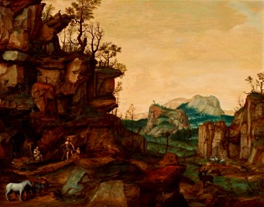 Cornelis van Dalem - Landscape with Adam and Eve - Google Art Project. Free illustration for personal and commercial use.