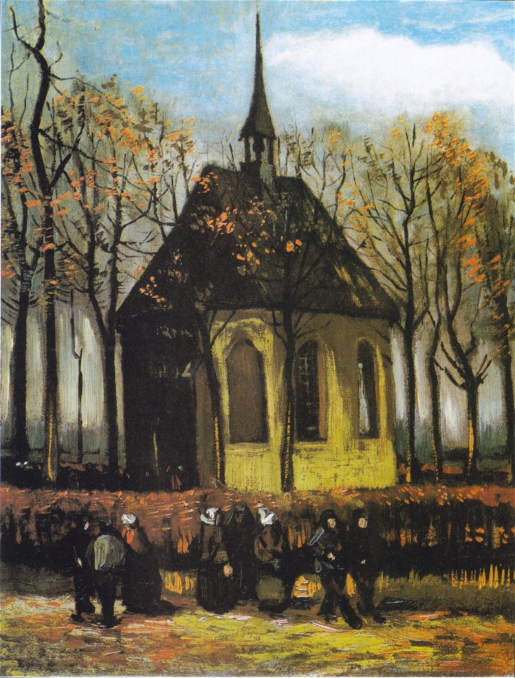 Van Gogh - Die Kirche von Nuenen mit Kirchgängern