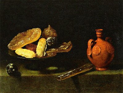 Van der Hamen y León, Stilleben mit Süßigkeiten und Terakottakrug